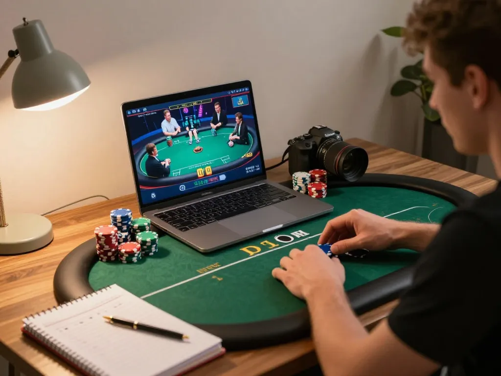 RR88 SELECT online gambling with player engaged in poker game at home.