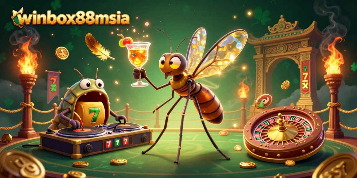 Experience the vibrant allure of winbox88msia at its casino scene with a frozen mosquito mascot, trilobite DJ, and golden roulette.