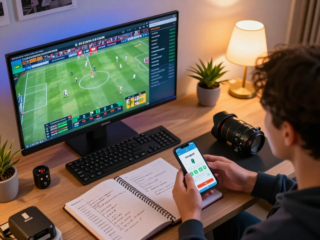 Person actively engaging in sports betting on nowgoal app while analyzing live match statistics.