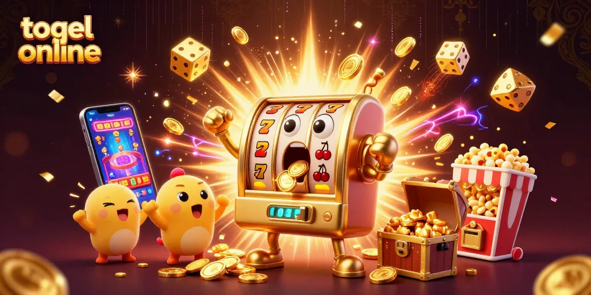 Engage in togel online with colorful slot machines celebrating jackpots amidst a dynamic casino scene.