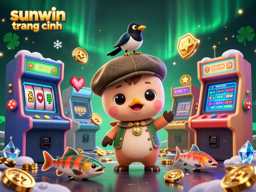 Engage in exciting gameplay at sunwin trang chính, surrounded by vibrant casino-themed elements and characters.