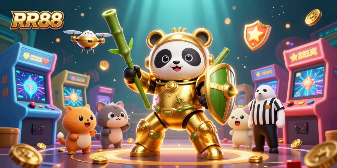 Experience thrilling gameplay in RR88 with a golden panda pilot in an immersive 3D casino arena.