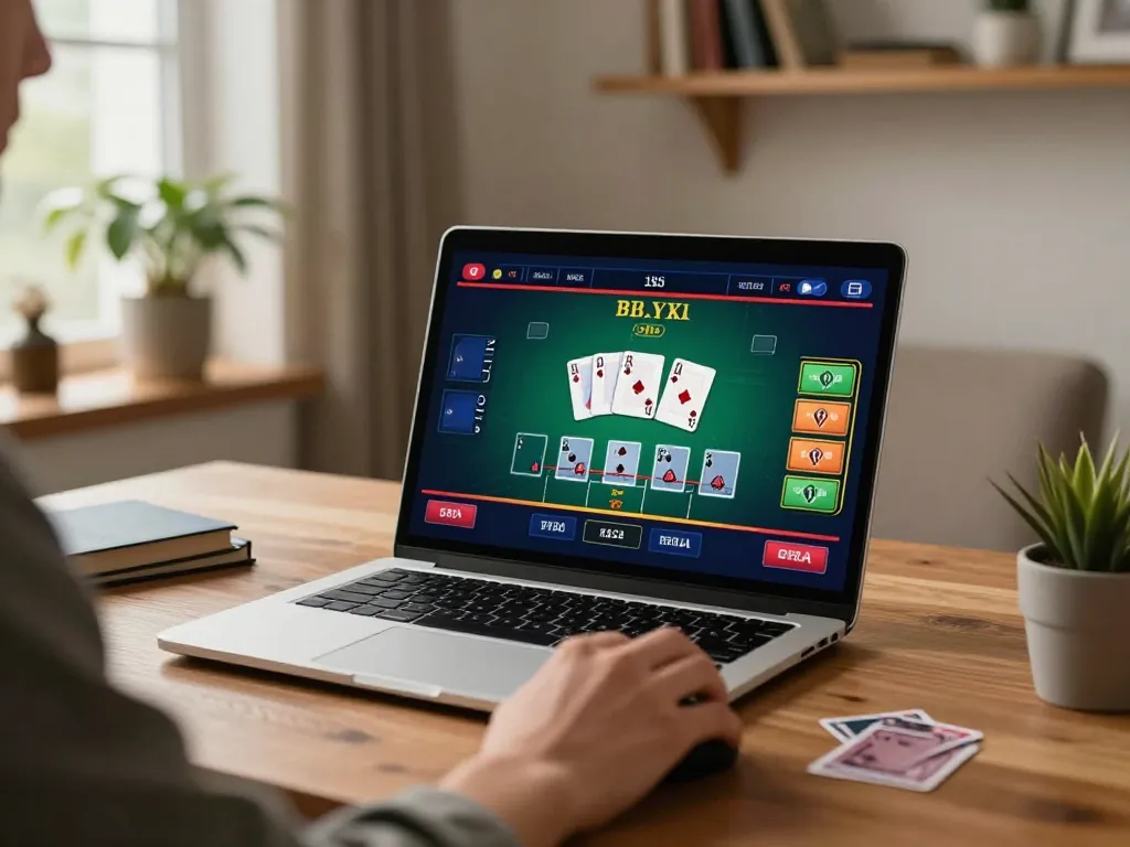 Playing live blackjack at home using 888VI COM shows a strategic gaming moment.