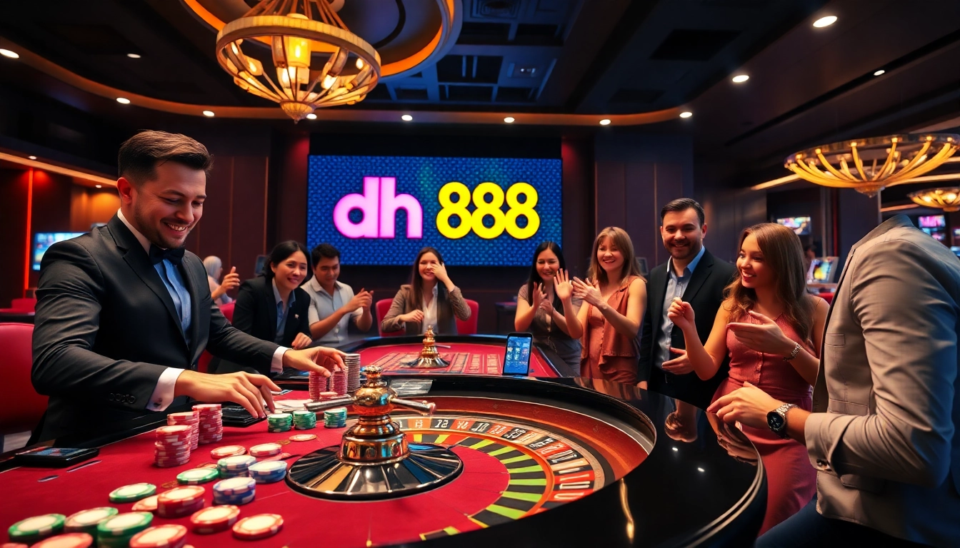 Play exciting games at dh 88 casino with vibrant poker chips and a roulette wheel.