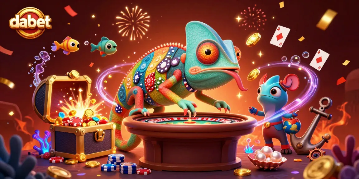 Engage in thrilling gameplay with dabet's vibrant casino world featuring a chameleon owner.