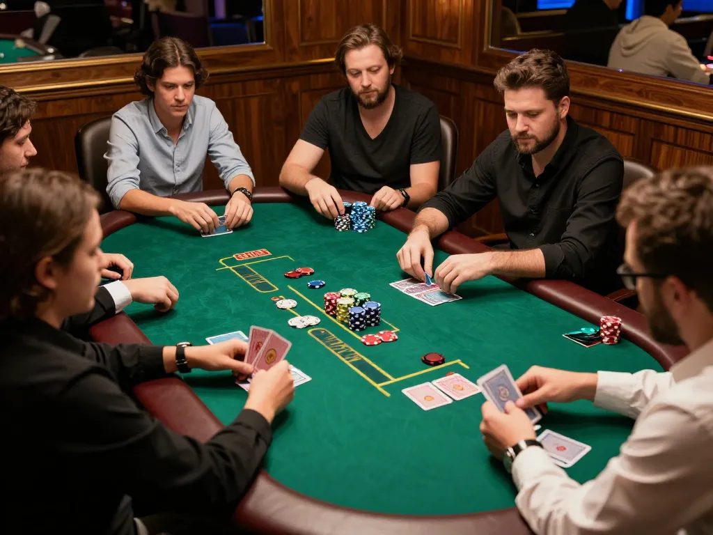Players enjoying high-stakes poker at King33 live casino, showcasing strategy and excitement.