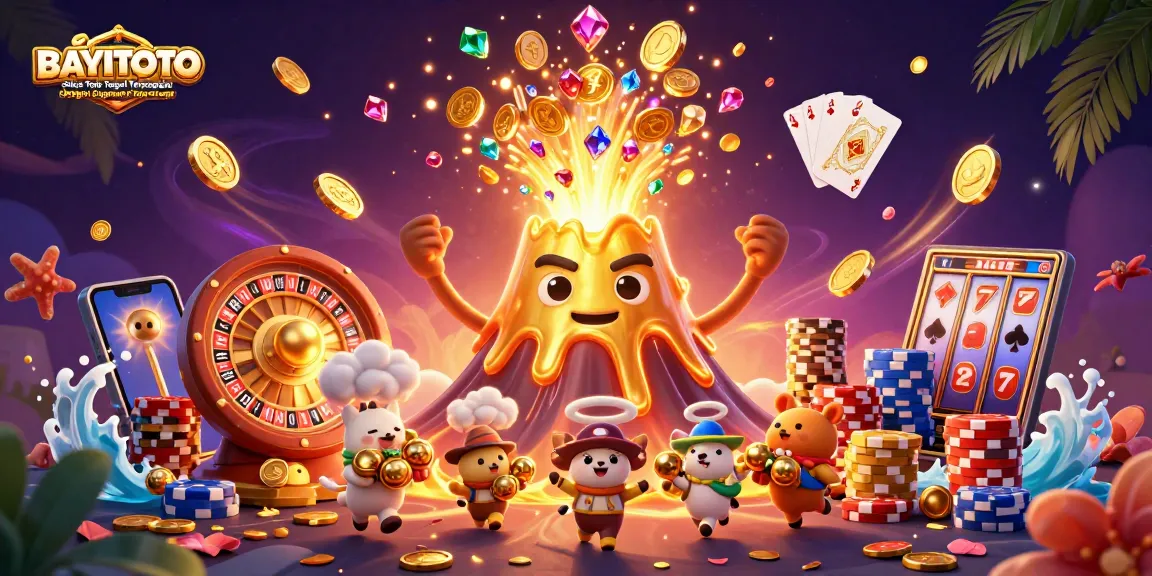 Experience BAYITOTO Situs Toto Togel Terpopuler dengan Layanan Terpercaya with golden treasures and interactive casino elements.