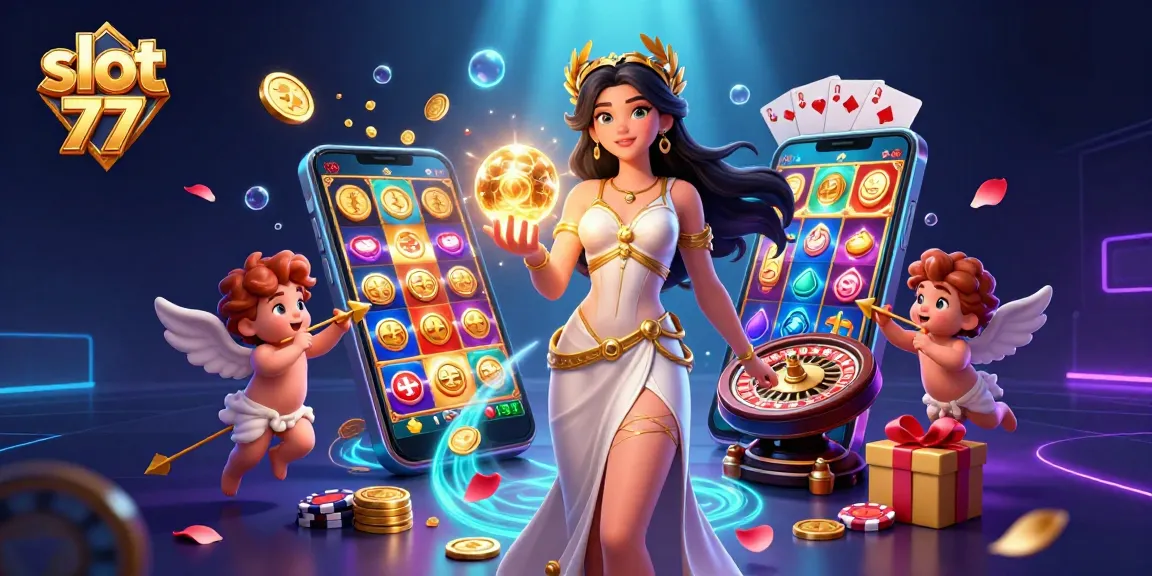 Spin the reels with slot 77 in an engaging casino scene filled with vibrant gaming elements.