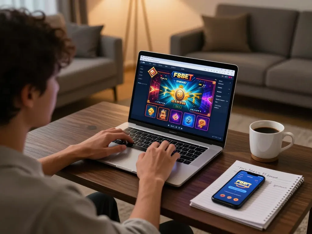 Engaging home setup featuring F8BET online gaming showing a player strategizing bets.