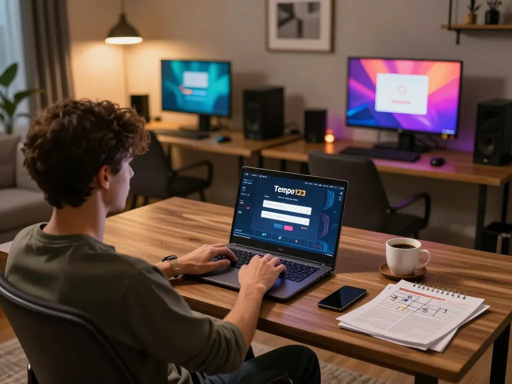 Berinteraksi dengan Login Tempo123 sambil menikmati perjudian online di kantor rumah yang nyaman.