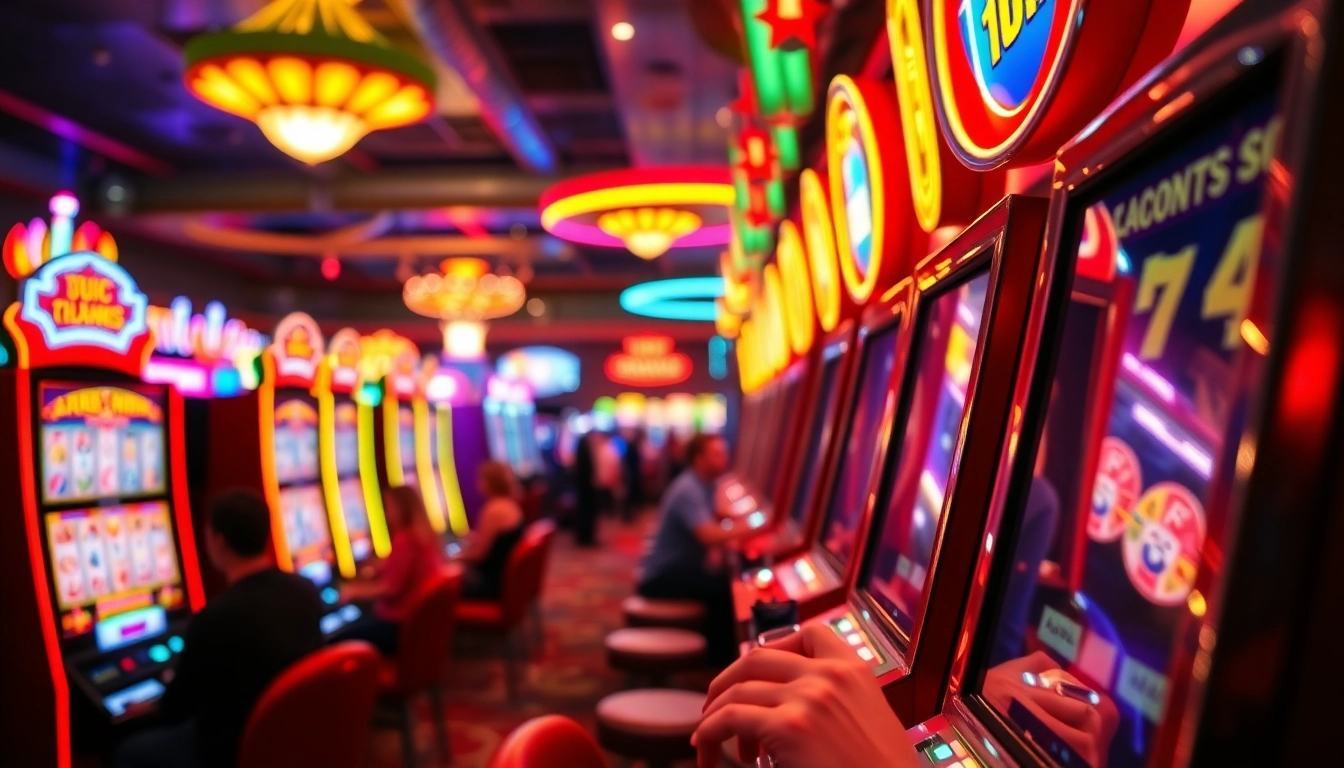 Permainan kasino bbni4d sedang berlangsung dengan pemain bersemangat di mesin slot.
