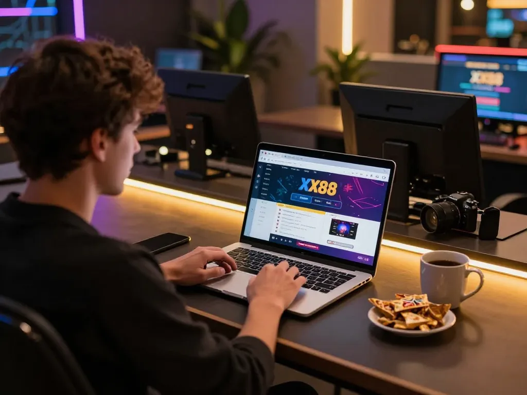 Engaging with the XX88 online casino interface showcases strategic betting experience in a cozy atmosphere.