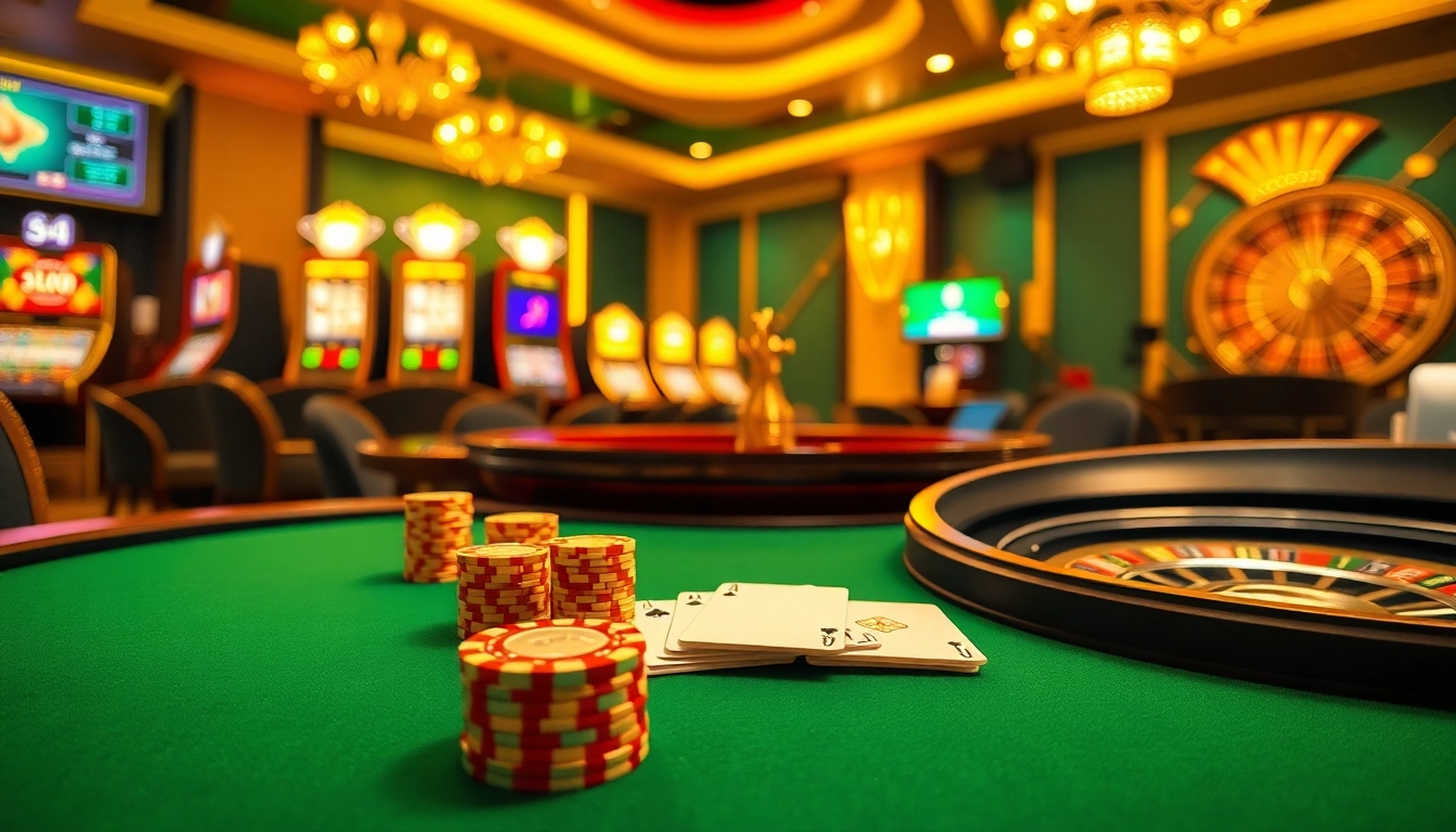 Lô Đề Trực Tuyến in an engaging casino setting with poker chips and slot machines.