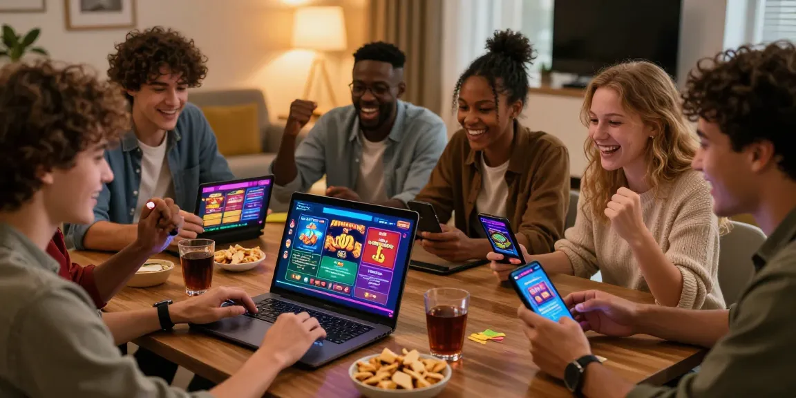 Group enjoying online games at home, highlighting new UK casino sites excitement and fun.