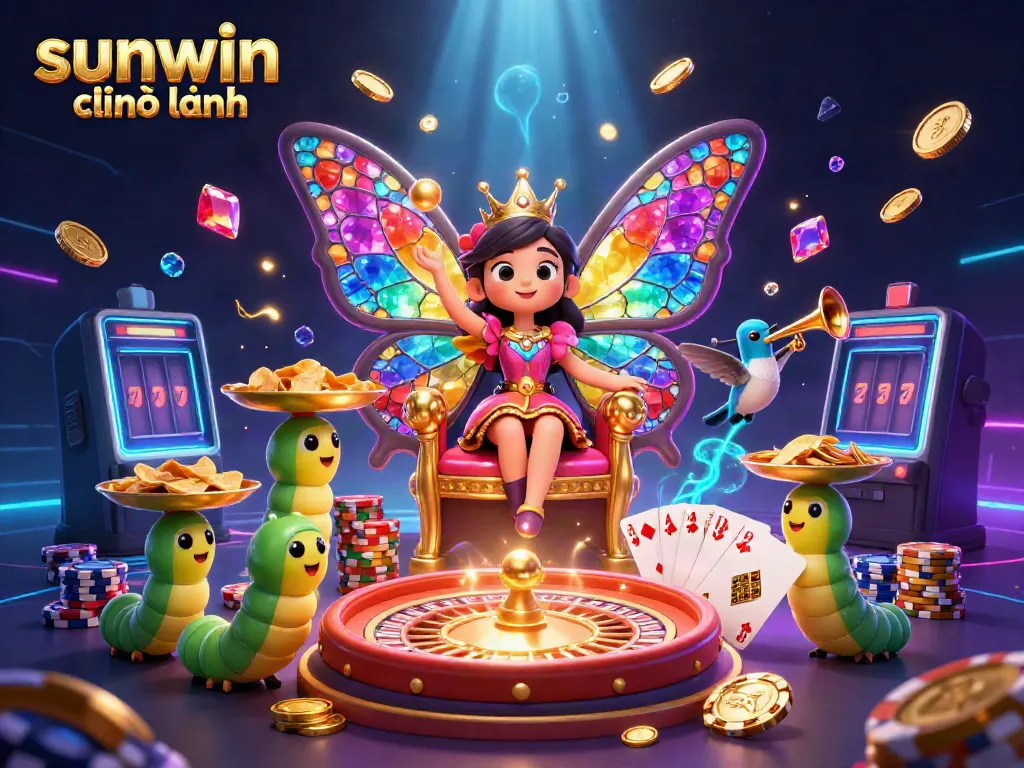 Experience thrilling gaming action with sunwin chính hãng in a vibrant 3D illustration featuring casino elements and characters.