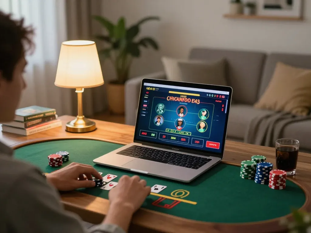 Engaging gameplay on LGOSUPER, featuring live dealer blackjack on a laptop in a cozy home setting