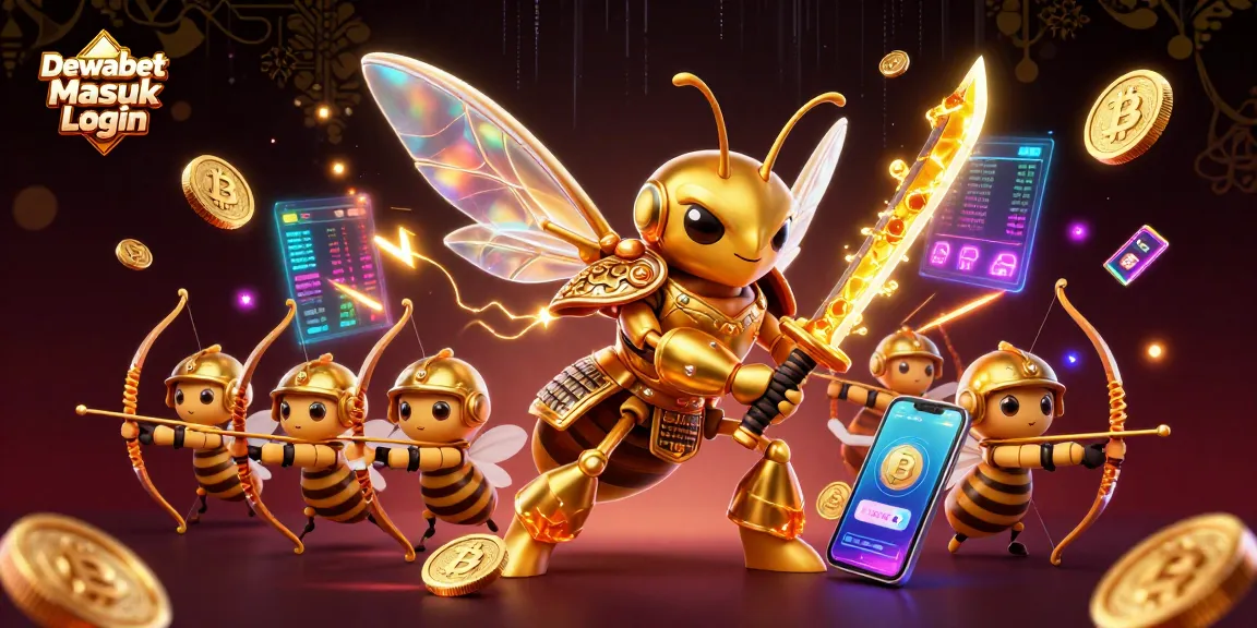 Dewabet Masuk Login flows with vibrant 3D characters and glowing crypto elements in an immersive casino atmosphere.