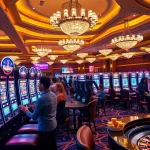 Players enjoying slot machines in a vibrant casino filled with excitement and luxury.