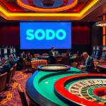 SODO casino scene with lively gameplay, poker tables, and bright slot machines.