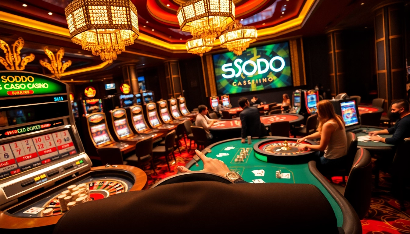 SODO CASINO players enjoying an exciting night at elegantly designed tables in a vibrant atmosphere.