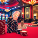 Experience high-stakes excitement at https://urr88.com/ with players enjoying a vibrant poker game amid stunning casino visuals.