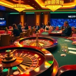 Engaged players enjoying a NEO79 casino experience at a roulette table with real dealer action.