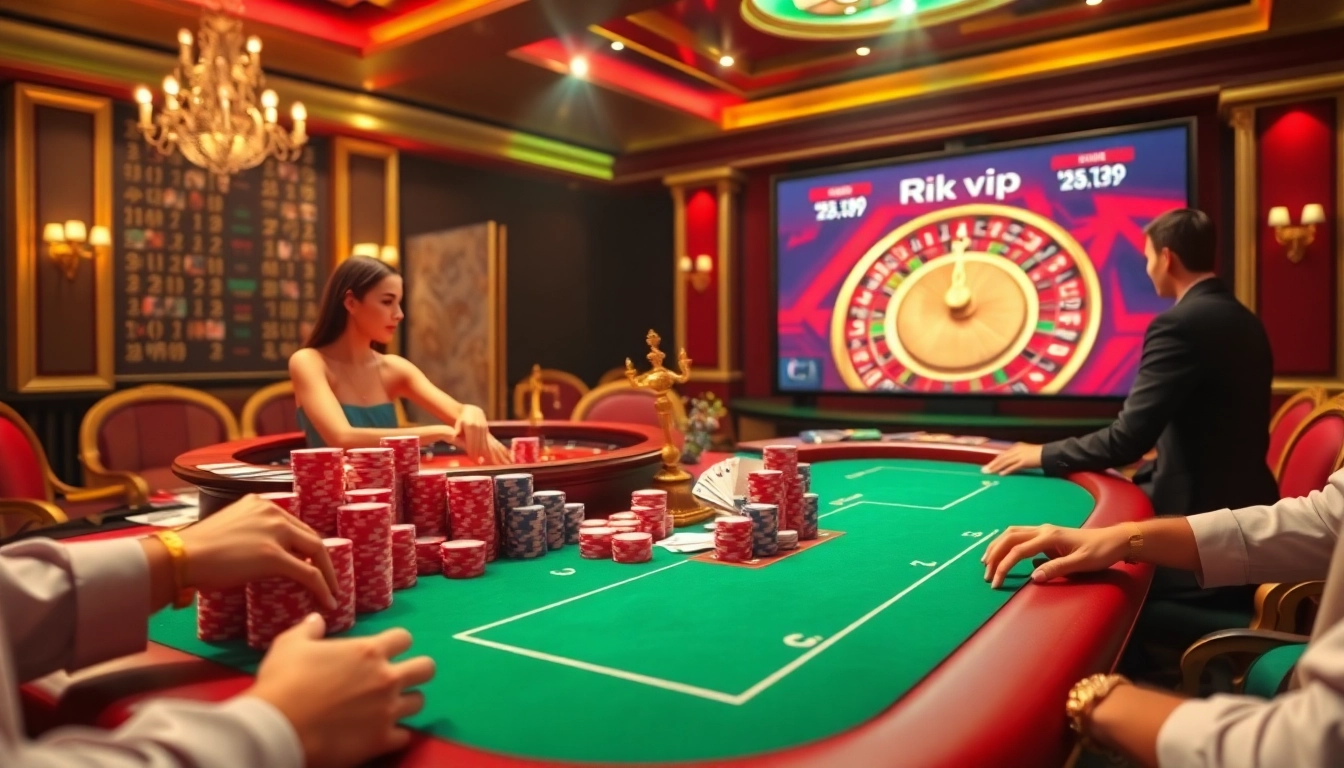 Players enjoying thrilling games at Rik vip casino with vibrant tables and exciting betting.