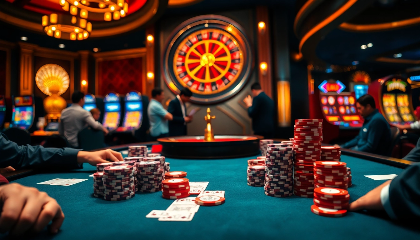 High-stakes poker action at the MV88 casino with vibrant chips and excitement.