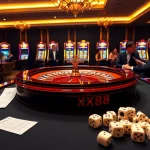 Exciting casino scene showcasing trang chủ xx88 with roulette table, poker chips, and vibrant slot machines.