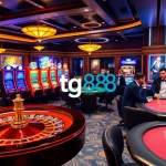 Exciting tg88 casino scene showcasing vibrant slot machines and engaging poker tables.