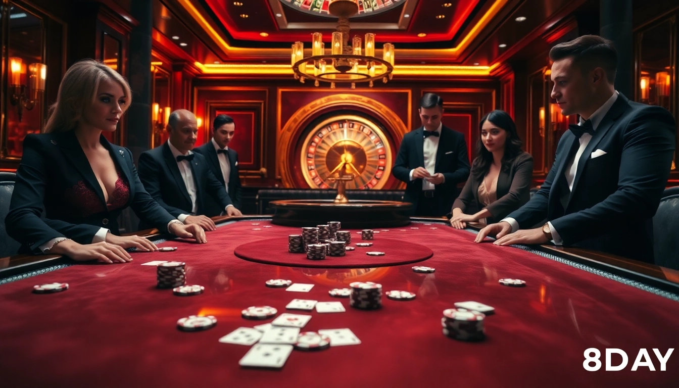 Experience high-stakes action at 8DAY's luxurious casino table, where excitement meets elegance.