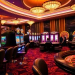 Engaged players at slot gacor machines in a luxurious casino setting.