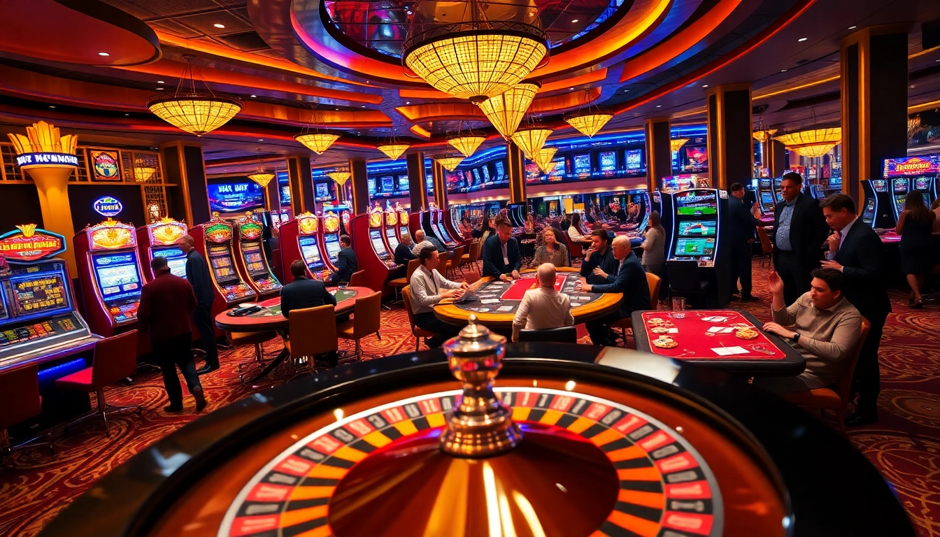 SODO Casino scene featuring lively players at poker tables and vibrant slot machines.