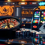 VM88 showcasing a professional online casino interface with dynamic roulette wheel and vibrant poker chips providing strategic betting options