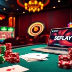 Experience the excitement of link sepuhplay as players engage at a luxurious casino table filled with vibrant poker chips and cards.
