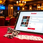 Experience sbobet login excitement on a luxurious gambling table with poker chips and cards.