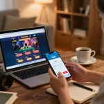 Engaged player using mobile app for hi88 đăng nháºp in a cozy home gaming setup with casino games