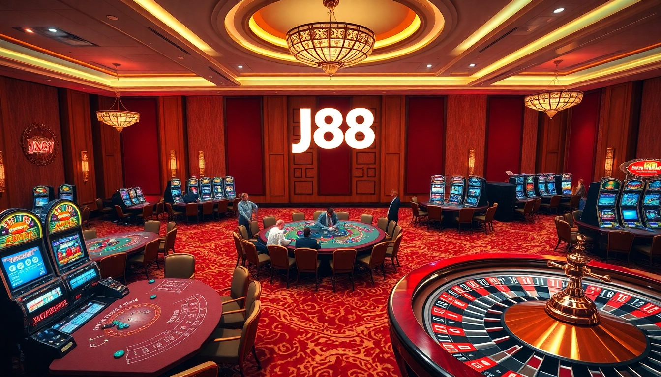 Players enjoying poker at J88 Casino, highlighting excitement and luxury in gaming.