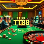Experience excitement at TT88 casino with professional dealers and vibrant slot machines.