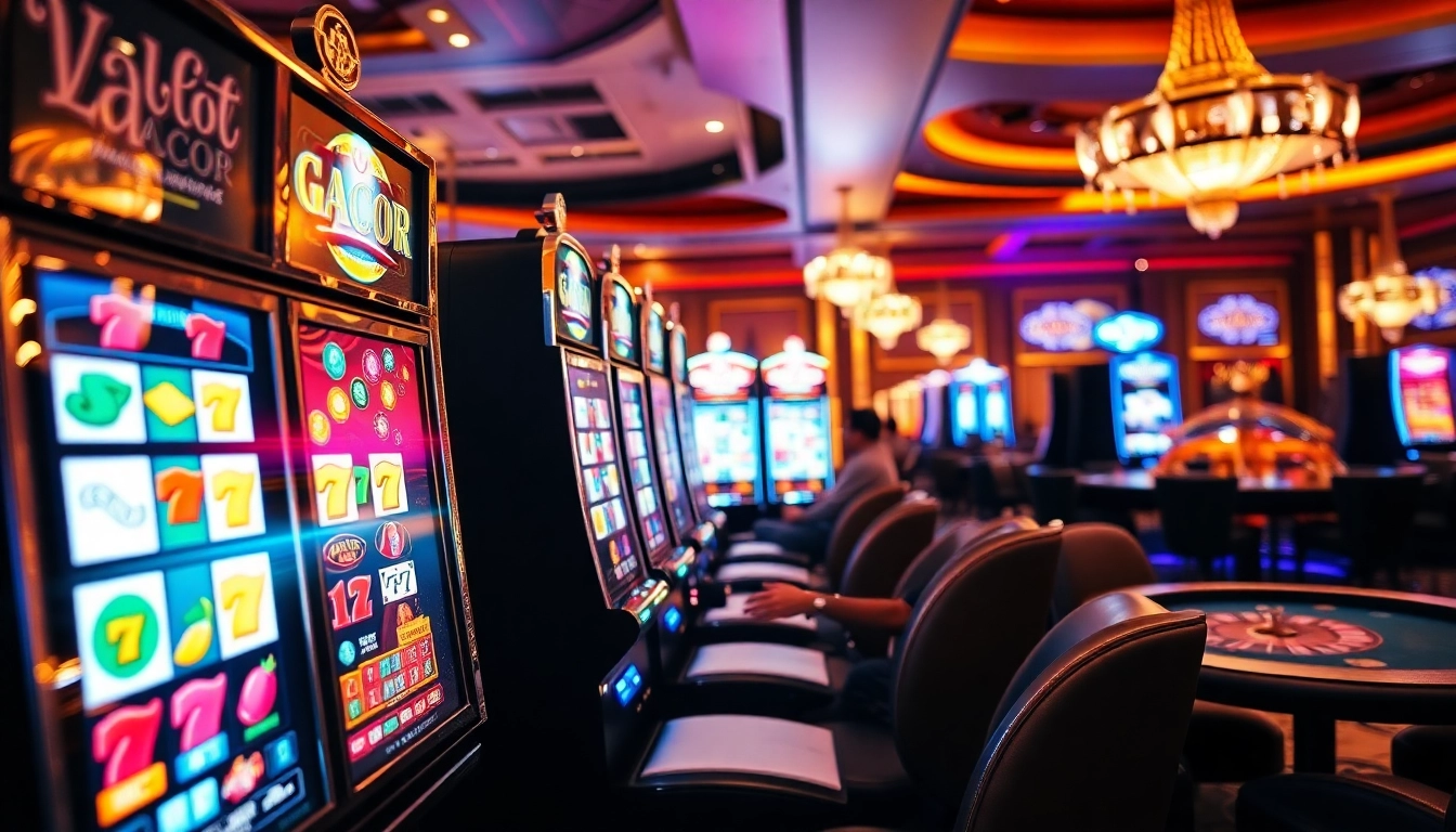 Rasakan sensasi mesin slot gacor di suasana kasino yang hidup, menangkap kegembiraan dan keterlibatan.