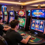 Exciting gaming atmosphere at HM88 top with players engaged in sports betting and casino games.