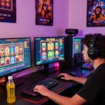 Exciting gaming setup illustrating slot gacor hari ini with vibrant visuals and immersive environment.