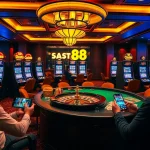 Players enjoying thrilling slot88 machines in an upscale casino environment.