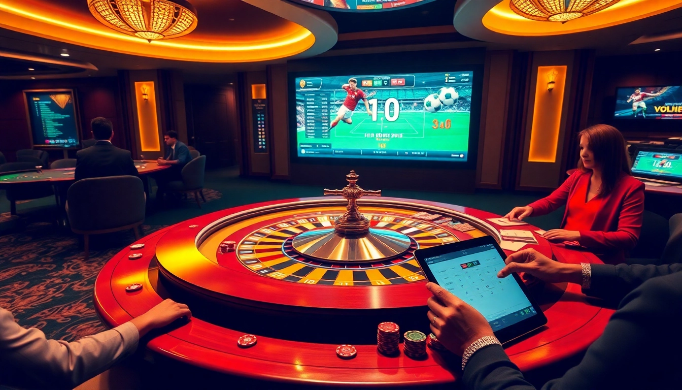 Exciting Judi Bola Piala Dunia betting scene featuring poker chips and live match displays.