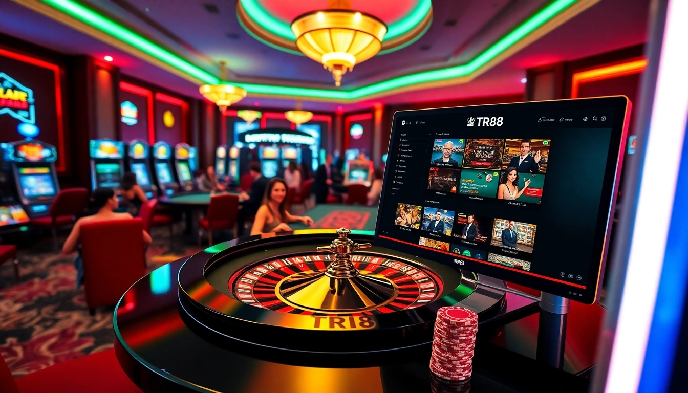 TR88 players engaging in roulette and slot games in a vibrant casino environment.