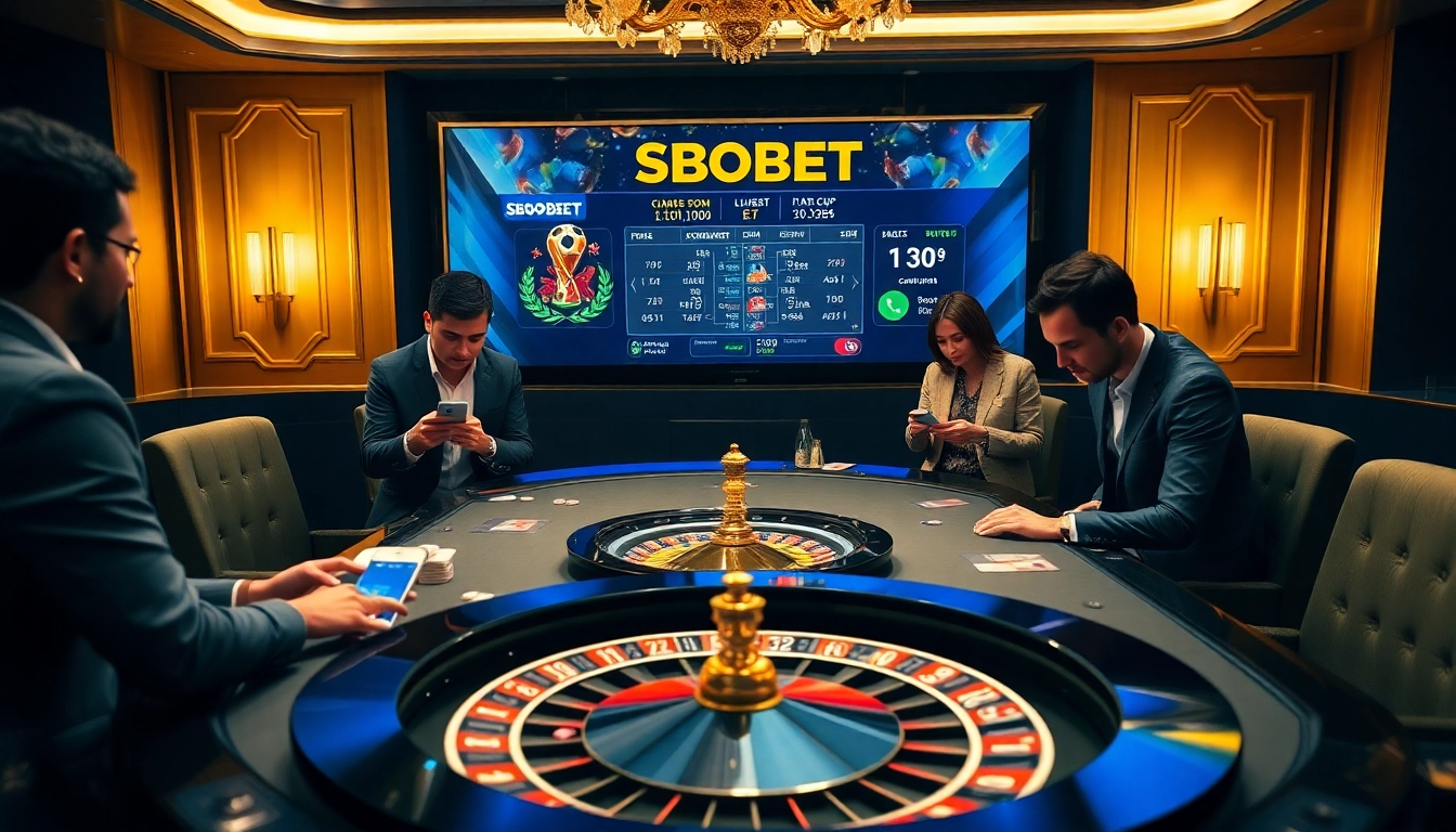 Engaging bettors at a luxurious casino sports betting table for Judi Bola Piala Dunia.