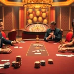 Experience the excitement of keonhacai5 through a vibrant casino scene filled with poker action and luxury ambience.