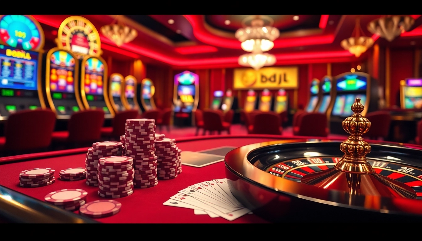 Players enjoying a high-stakes poker game in a luxurious casino, focusing on BDJL winnings and excitement.