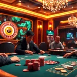 Exciting high-stakes poker game scene with vibrant colors at https://onew88.com/ for engaging online gambling.