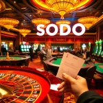 SODO casino scene showcasing high-stakes poker action with vibrant colors and luxurious decor.